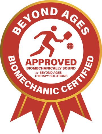 TriggerGrip Pro Beyond Ages Biomechanic Certified badge for approved pickleball grip performance and wrist and elbow relief