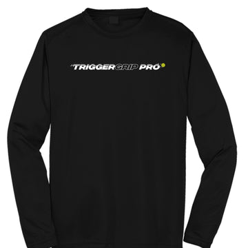 Black long sleeve TriggerGrip Pro pickleball shirt with wordmark logo