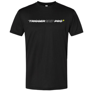 Black TriggerGrip Pro pickleball shirt with TriggerGrip Pro wordmark logo across chest