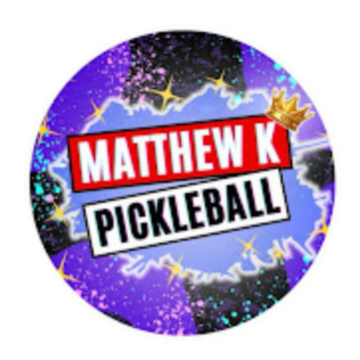 Matthew K Pickleball logo with colorful background, crown graphic, and bold text design