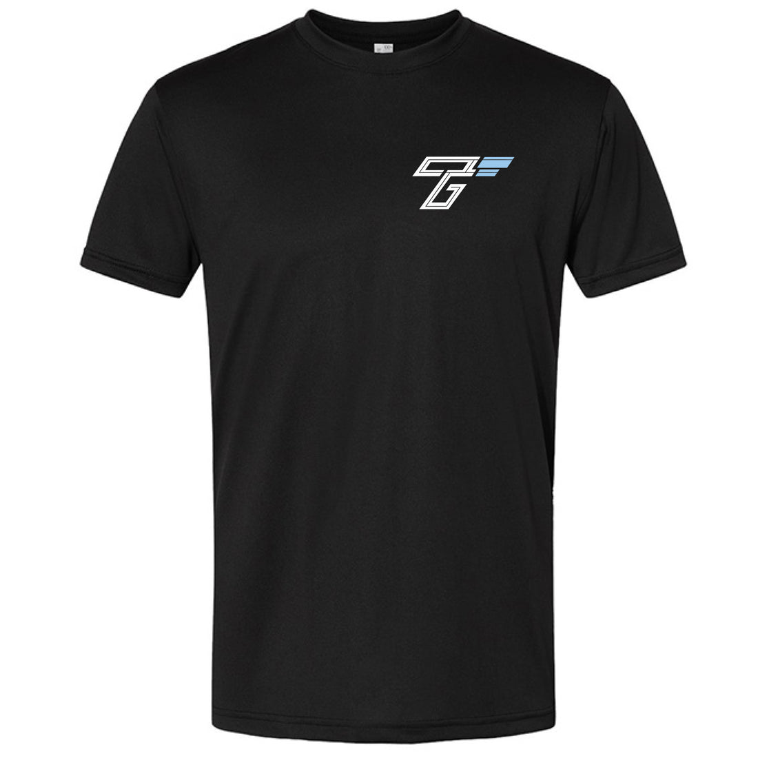 Black TriggerGrip Pro T-shirt featuring white and blue TGP logo on front chest, athletic fit pickleball performance tee