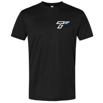 Black TriggerGrip Pro T-shirt featuring white and blue TGP logo on front chest, athletic fit pickleball performance tee