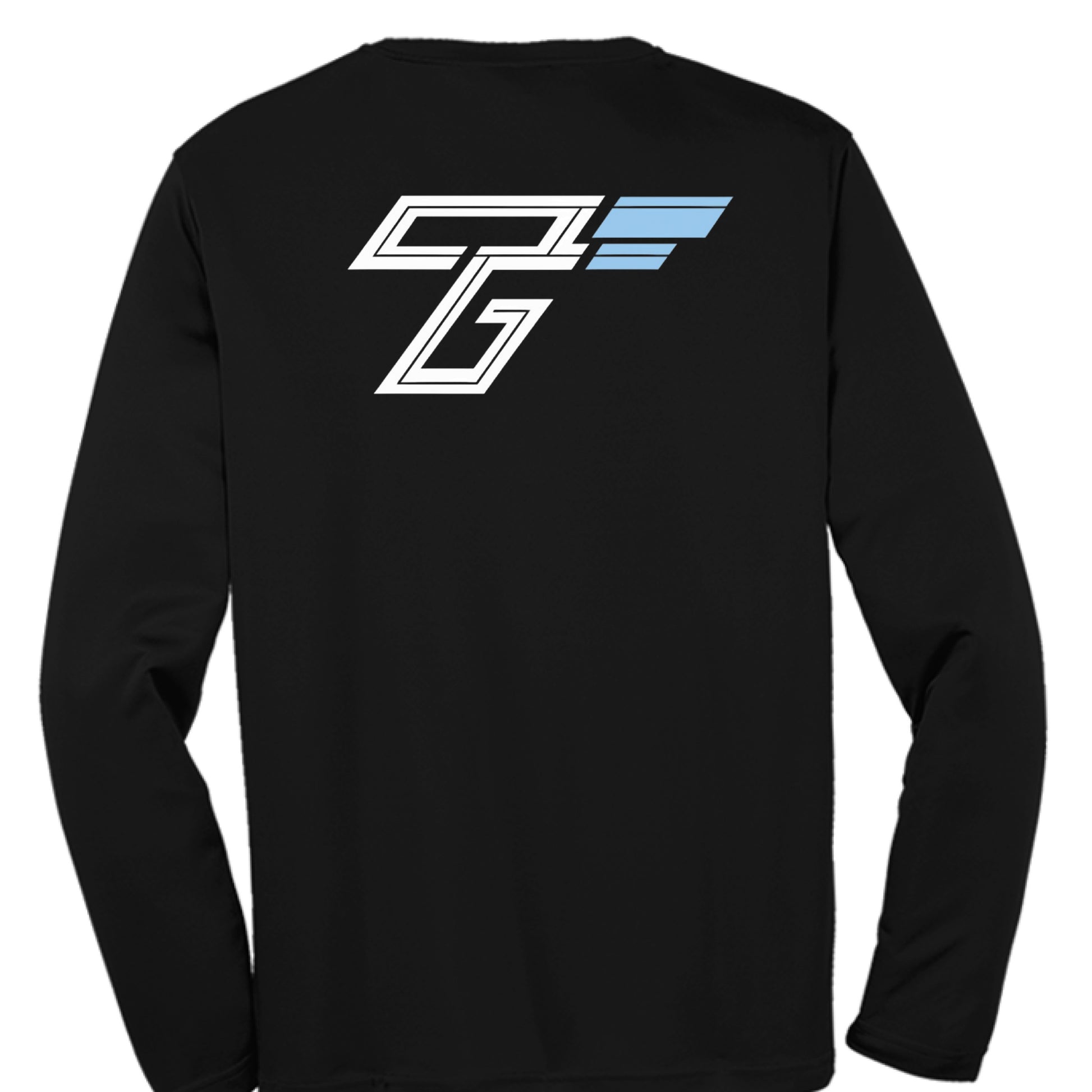 Back view of black long sleeve TriggerGrip Pro pickleball shirt with TG logo