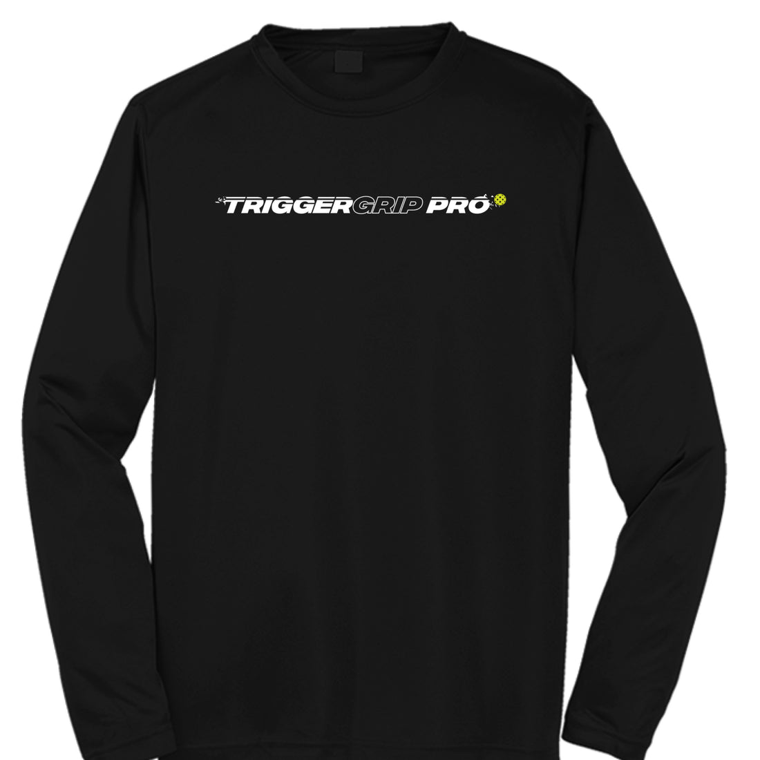 Black long sleeve TriggerGrip Pro pickleball shirt with wordmark logo