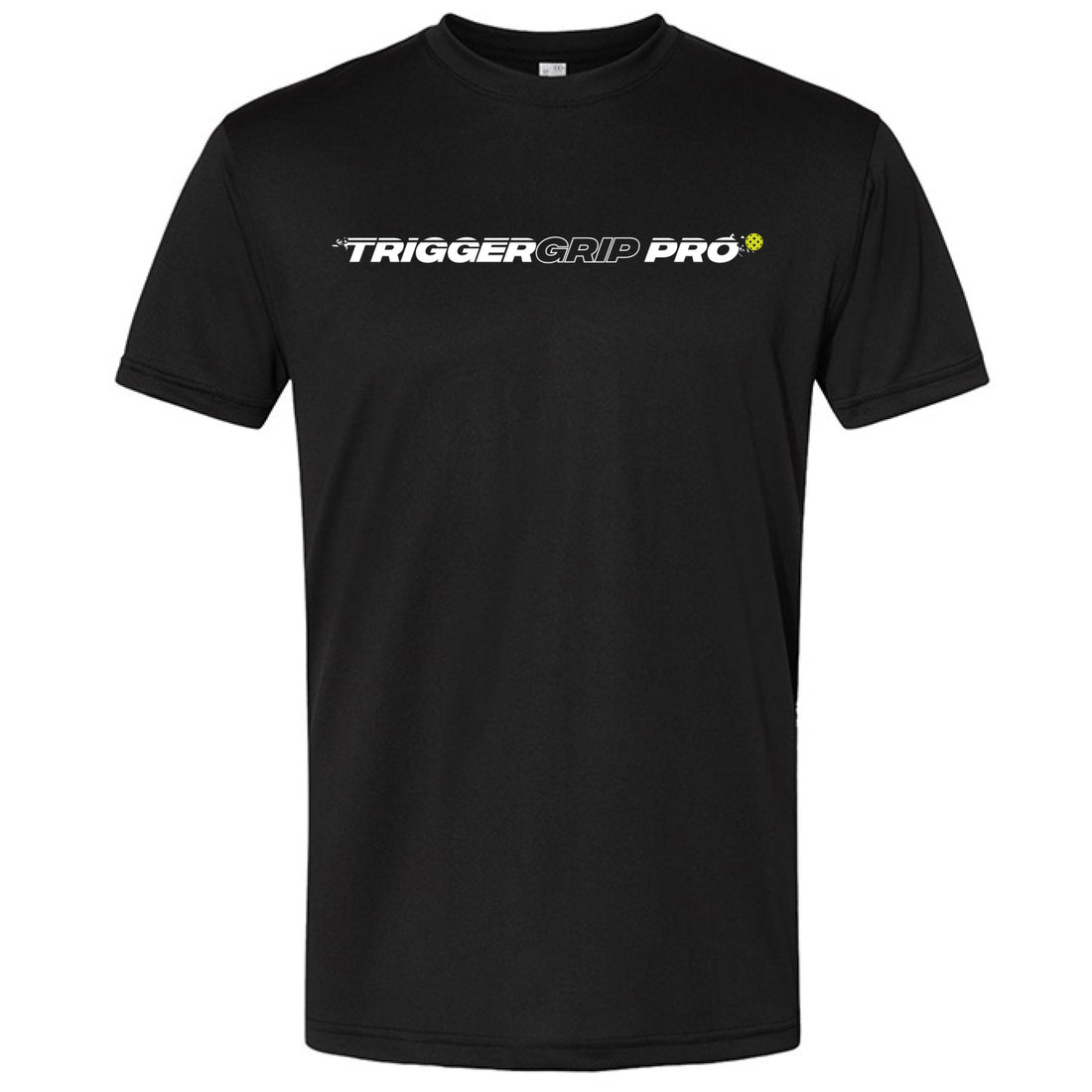 Black TriggerGrip Pro pickleball shirt with TriggerGrip Pro wordmark logo across chest