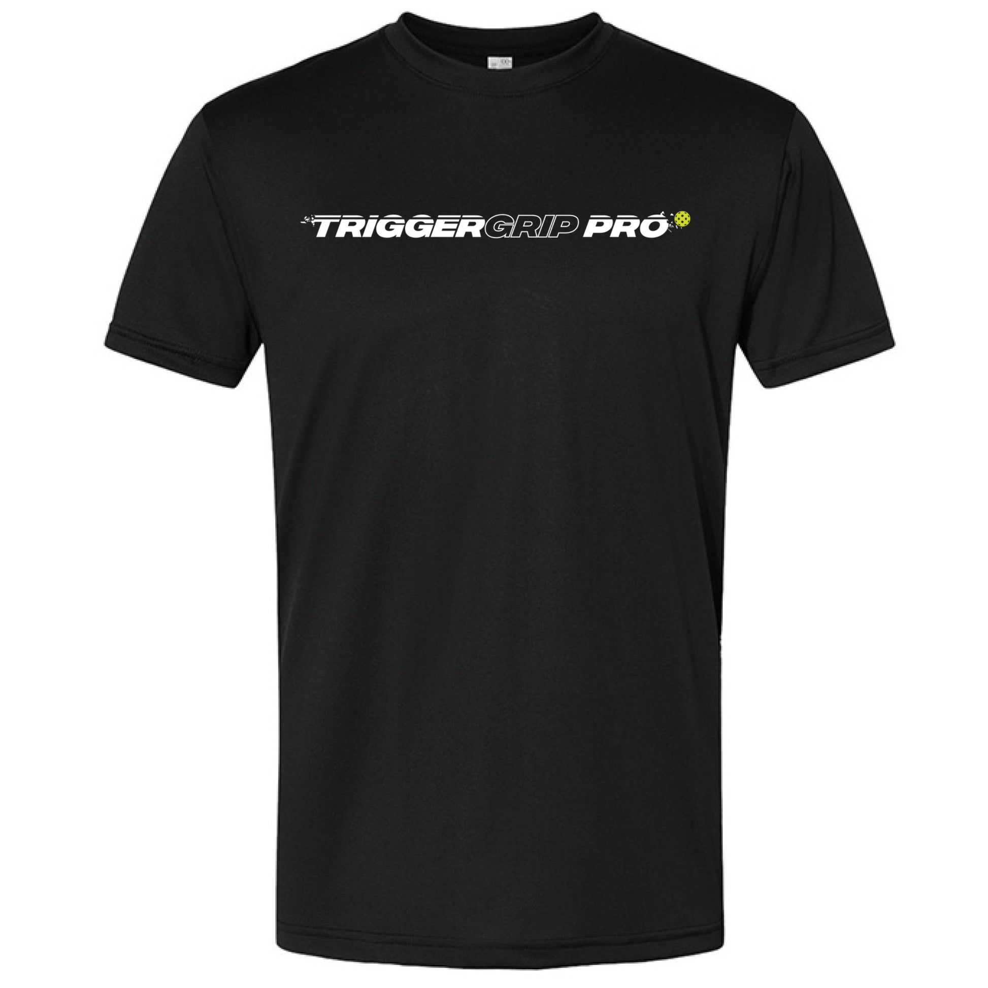 Black TriggerGrip Pro pickleball shirt with TriggerGrip Pro wordmark logo across chest